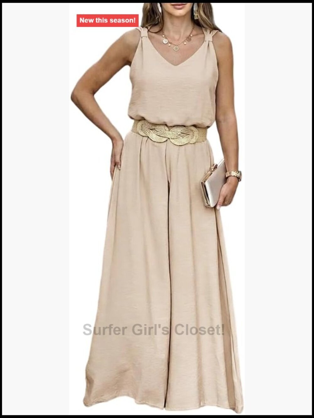 2 Piece Sleeveless Twist Tank Top and Wide Leg Pant Set for Women